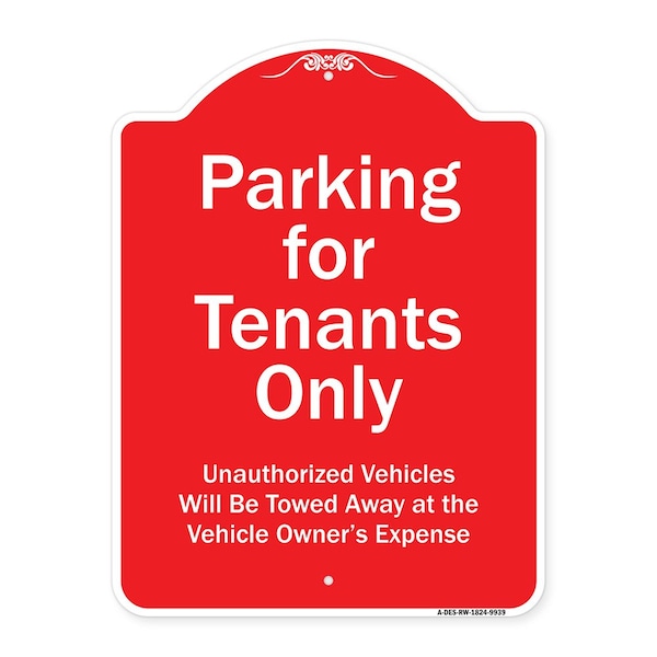 Signmission Parking For Tenants Unauthorized Vehicles Towed Away Heavy-Gauge Alum Sign, 24" x 18", RW-1824-9939 A-DES-RW-1824-9939 - main